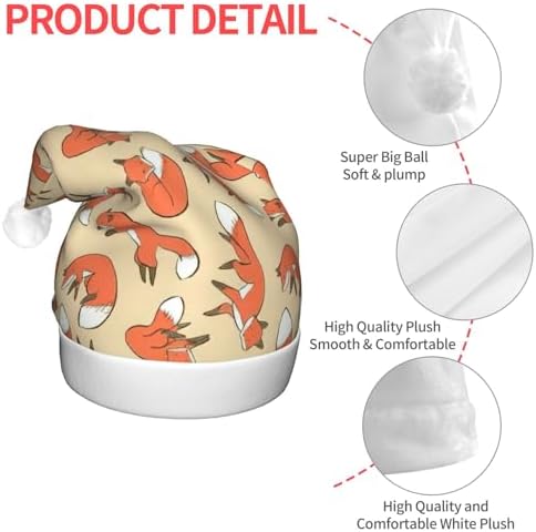 Many Foxes Print Christmas Santa Hat Plush Light Up for Adults