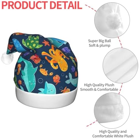 Ocean Whale Fish Octopus Print Christmas Santa Hat for Adults