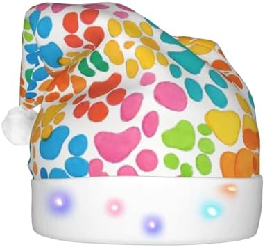 Bear Paw Print Christmas Santa Hat Plush Light Up Funny Adult Hat