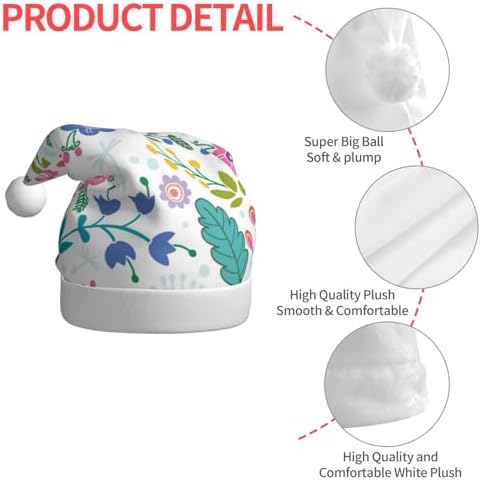 QINZHENG Personalized Santa Hat with Doodle Flowers Print