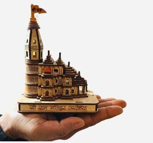 Multi Shri Ram Mandir 3D Model Wooden Temple with LED Lighting 6x5x3inch