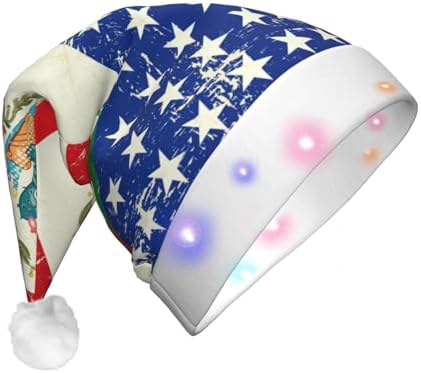 Mexican American Flag Print Santa Hat with LED Light Up