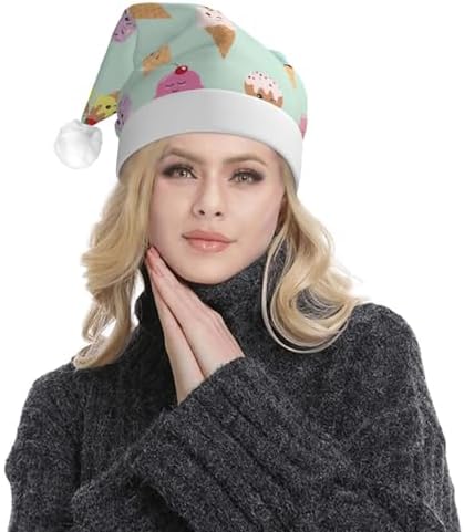 Ice Cream Cones Christmas Santa Hat Plush LED Light Up for Adults