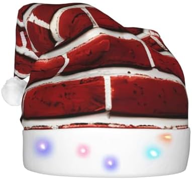 QINZHENG Brick Red LED Santa Hat for Adults Christmas Party Hat
