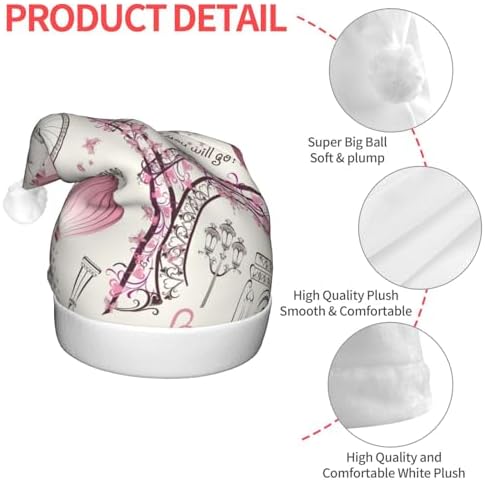 Dog and Paris Towe Print Santa Hat Plush Light Up for Adults