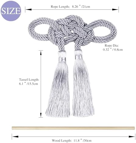 Hangtty Curtain Tiebacks with Tassel 2 Pack Grey