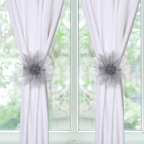 SUQ I OME 2 Pack Crystal Flower Magnetic Curtain Holdback