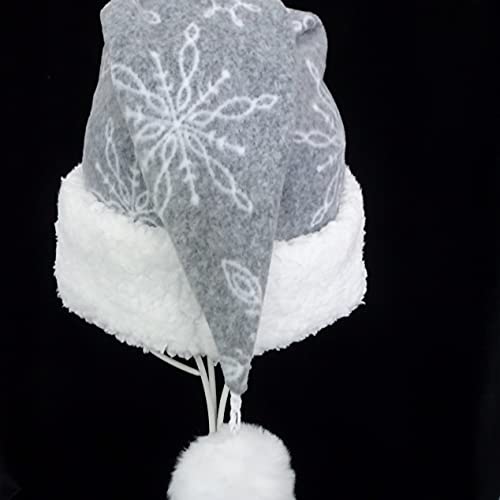 Gray White Snowflake Fleece Santa Hat Novelty Christmas Adult Hat