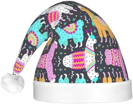 Indian Alpaca Print Christmas Santa Hat Plush LED Light Up for Adults