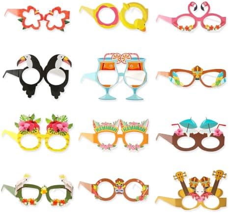 CAVETEE Hawaiian Party Decorations Eyeglasses Photo Booth Props