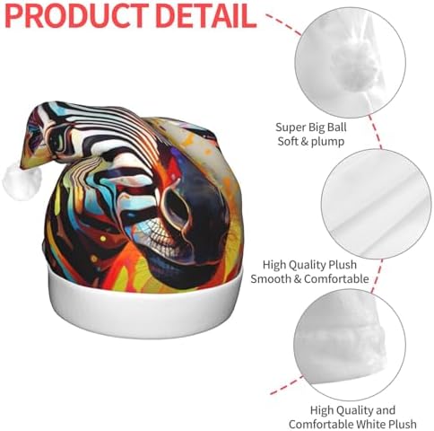 Abstract Animal Zebra Print Christmas Santa Hat Plush Light Up