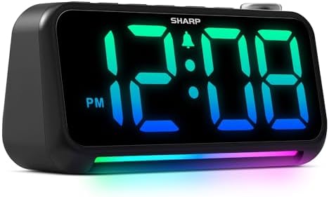 Sharp Loud Alarm Clock with RGB Night Light and USB Charger