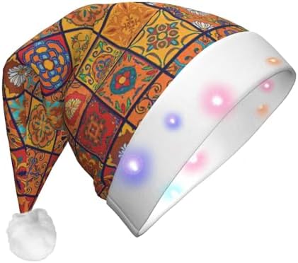 Moroccan Geometric Print Light Up Santa Hat Plush Set for Adults