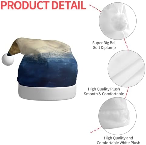 Gold Blue White Print Christmas Santa Hat Plush for Adult