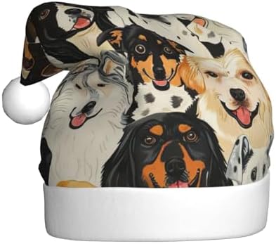 Dogs Print Christmas Santa Hat Plush Funny Adult Party Hat