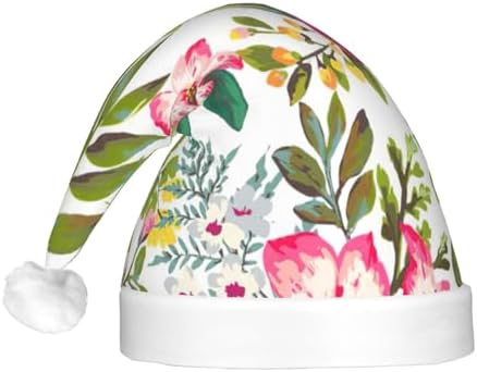 Hibiscus Flowers Christmas Santa Hat Plush Light Up Funny Adult Party Hat