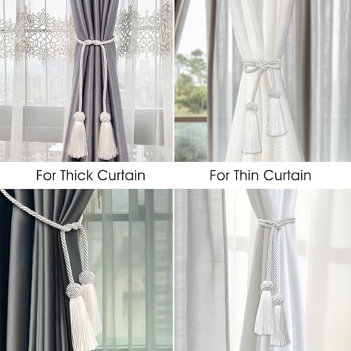 2 Pack Grey Curtain Tassel Tiebacks with Rope