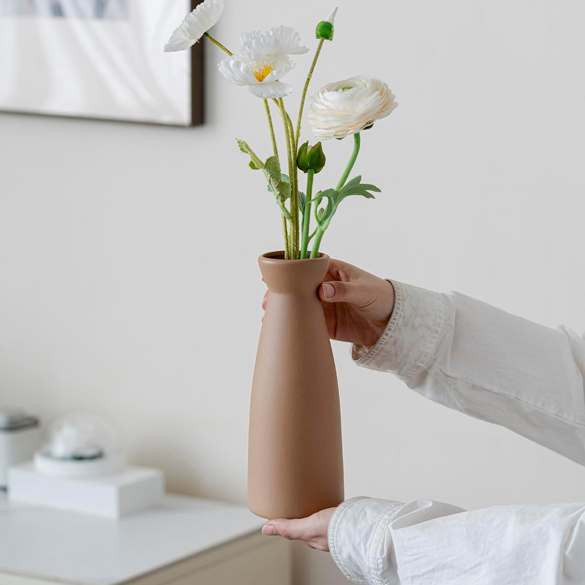 Distressed Ceramic Vase Set of 3 Modern Bohemian Decor