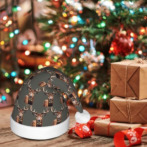 Beauty Deer Print Christmas Santa Hat Plush Light Up Funny Adult Party Hat
