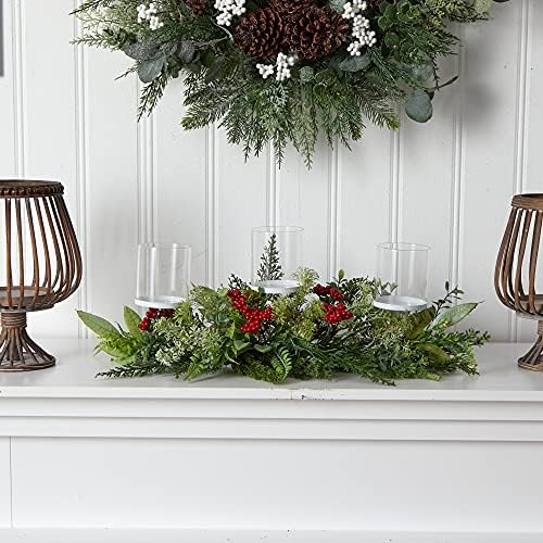 Nearly Natural 20in Holiday Christmas Candle Holder Table Arrangement