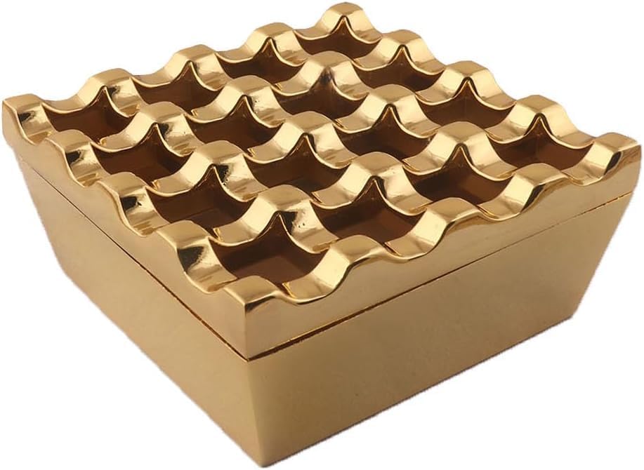 Gold Windproof Ashtray with 16 Holes for Cigarettes and Cigars