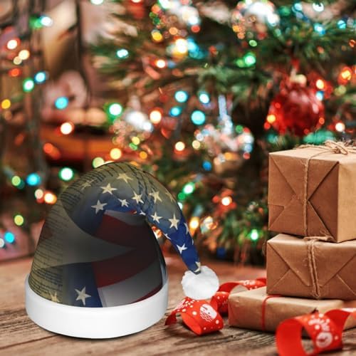 American Eagle Print Santa Hat Plush Light Up for Adult Christmas Party