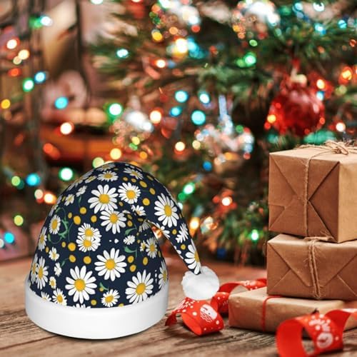 Floral Daisies Print LED Christmas Santa Hat for Adults