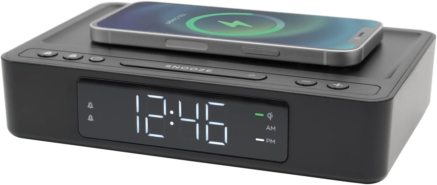 Digital Alarm Clock with Wireless Charging Pad and Dual Alarm