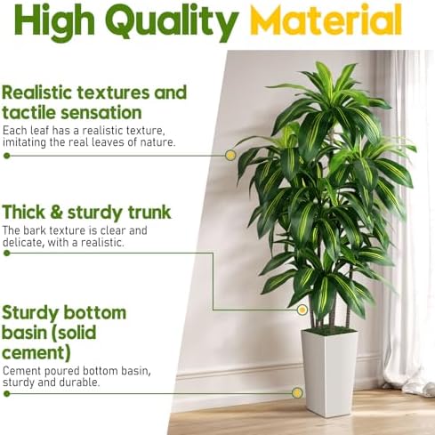 PUUKU 5FT Artificial Dracaena Tree with White Planter