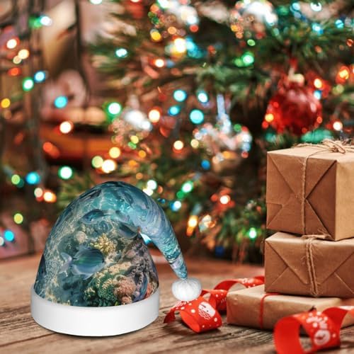 Marine Life Print Christmas Santa Hat Plush Funny for Adults