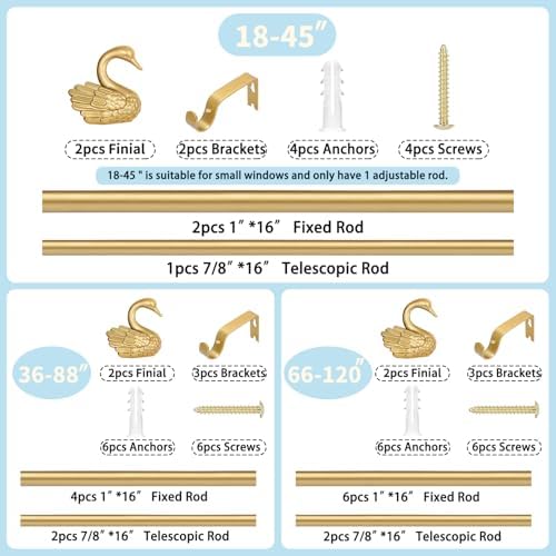 TANGWIN Gold Farmhouse Curtain Rod with Swan Finials