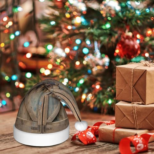 Barn Door Print Christmas Santa Hat Plush for Adults