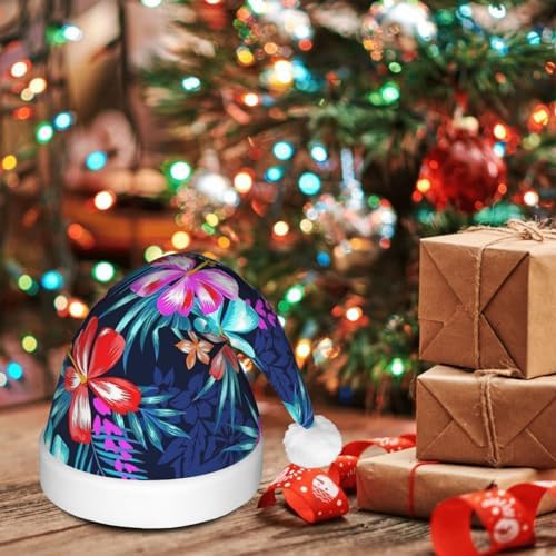 Qin Zheng Floral Blue Santa Hat with LED Lights