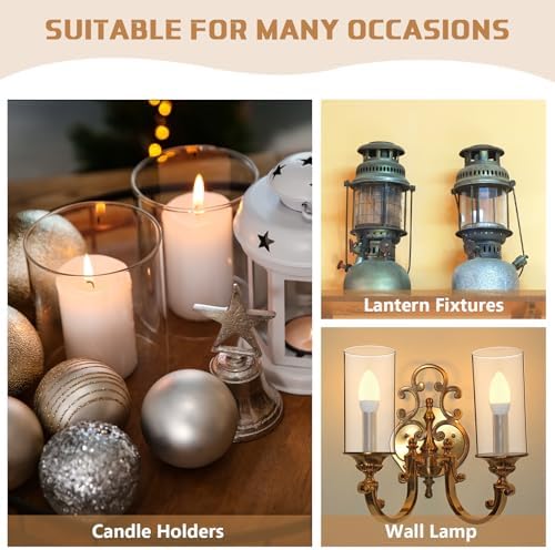 Yaomiao 6 Set Hurricane Candle Holder Sleeves with Unscented Pillar Candles