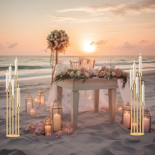 2 Sets Gold Candelabra Centerpieces with LED Candles