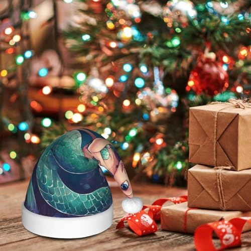 QINZHENG Mermaid Print Santa Hat for Women