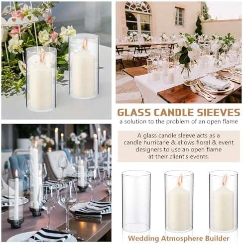 Yaomiao 6 Set Hurricane Candle Holder Sleeves with Unscented Pillar Candles