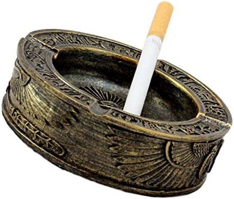 Egyptian Theme Ankh Dual Cobra Winged Scarab Ashtray Figurine 4 Inch