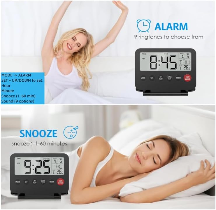 AMIR Digital Travel Alarm Clock with Calendar and Temperature