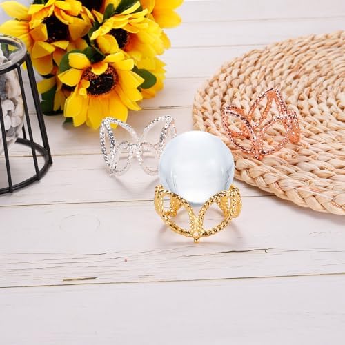 MECCANIXITY Gold Tone Crystal Ball Display Holder Pack of 2