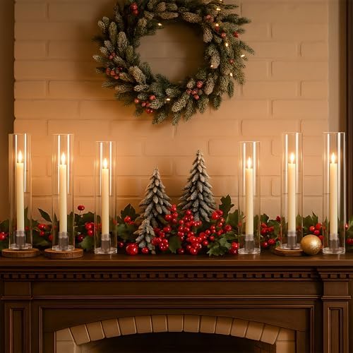 Vivirenoir Hurricane Candleholders 10 Pcs Glass Taper Candles