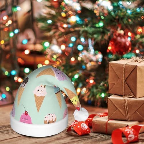 Ice Cream Cones Christmas Santa Hat Plush LED Light Up for Adults