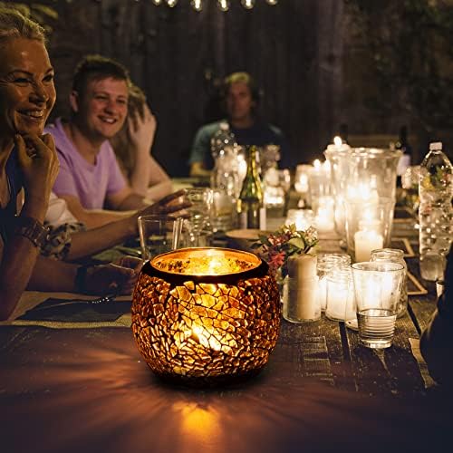 Scented Candle Holder Mosaic Glass Tea Light Holder Amber