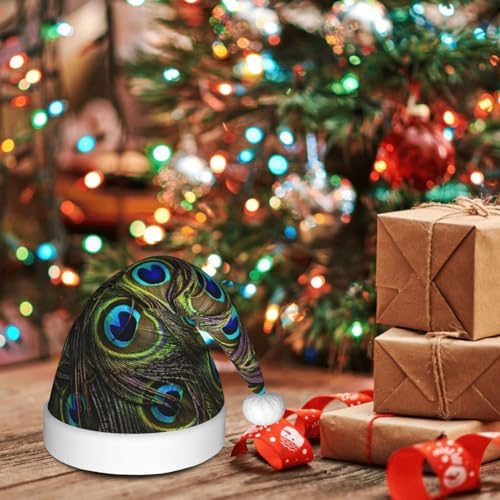 QINZHENG Peacock Print Santa Hat Christmas Gift for Women