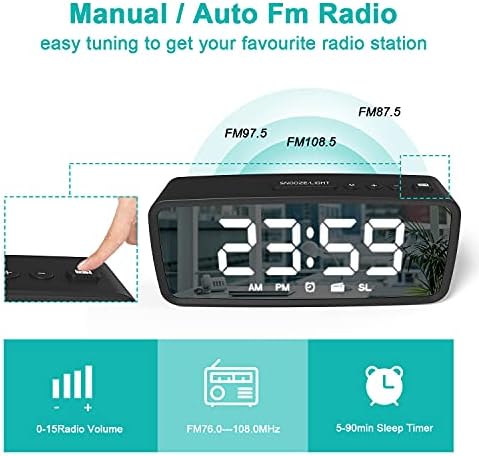 VAUNO Radio Alarm Clock with FM Radio and Adjustable Brightness