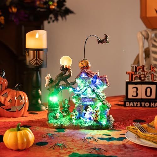Valery Madelyn Lighted Halloween Village Houses with Music