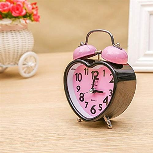 FLaig Heart-Shaped Desk Clock with Nightlight and Double Bell Alarm