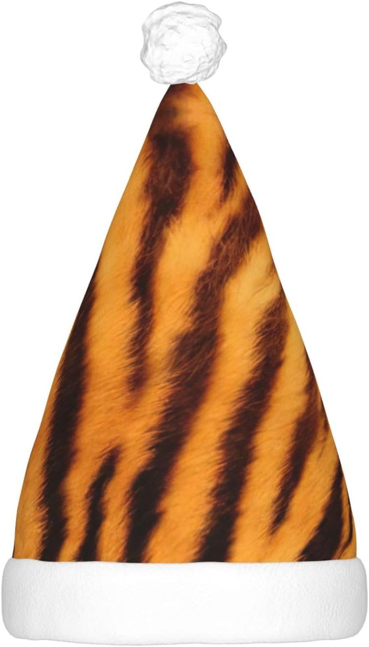 Tiger Striped Christmas Santa Hat Plush Light Up