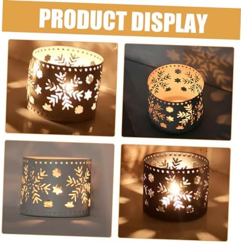 Happyyami Christmas Candle Holders White Iron Hollow Snowflake Design