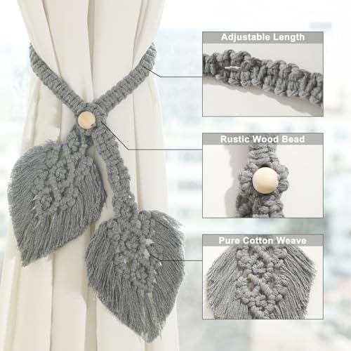 2 Pack Boho Curtain Tiebacks Adjustable Macrame Holdbacks for Drapes and Windows